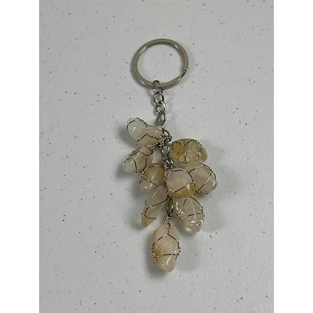 Natural Gemstone Handmade Keychain With Wire-Wrapped Citrine Crystals